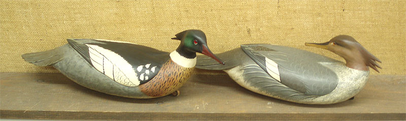 A Pair of Red Breasted Mergansers carved by Bob White