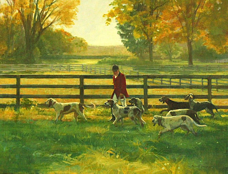 Huntsman with Hounds - painting by Susan Dorazio