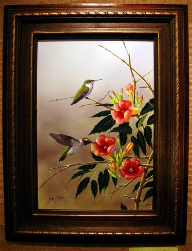 John Crouse Pair of Humming Birds ACRYLIC 8 x 12"
