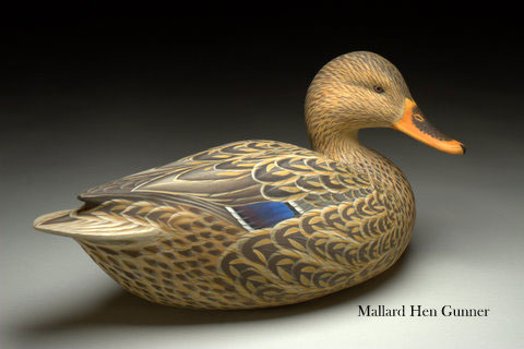 Mallard  Hen Gunner - carving by Ben Heinemann