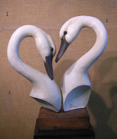 Loving Pair of Swans - Heart Shaped Motif - by Bob Moreland