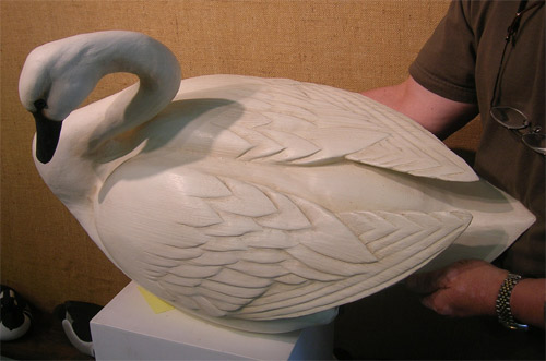 Life sized Curl Neck Swan - carved feathers detail - by Bob Moreland