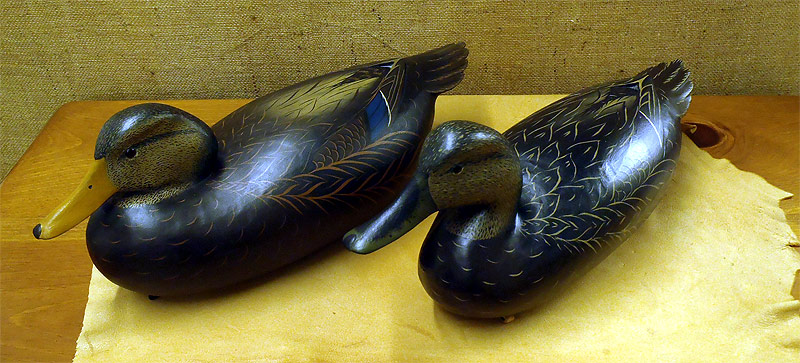 Pair Black Ducks  signed & dated - from The Collection  -  carved by Bob White