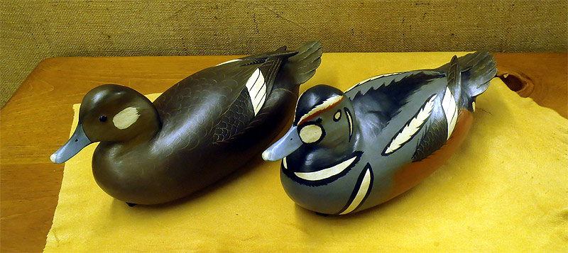 Pair Harlequin Ducks - from The Collection  -  carved by Bob White