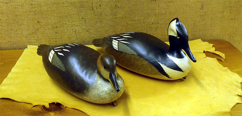 Pair of Hooded Mergansers - fromt The Collection  -  carved by Bob White