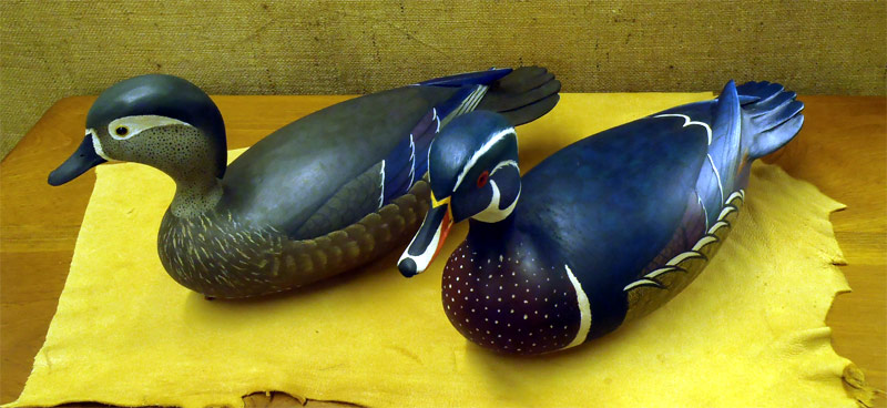 Pair Wood Ducks - from The Collection  -  carved by Bob White