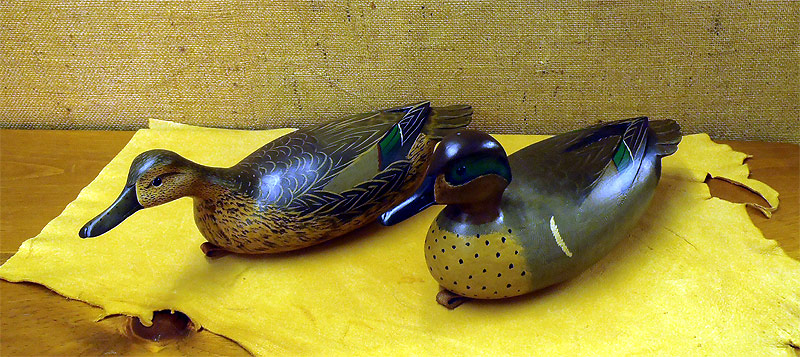 Pair of Green Wing Tea - fromt The Collection  -  carved by Bob White
