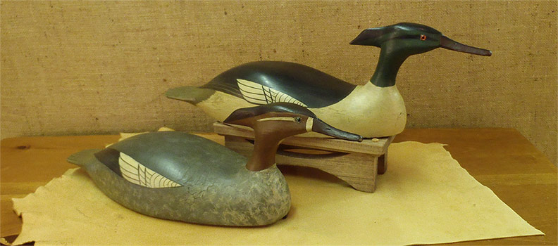 Pair Common Mergansers- from The Collection  -  carved by Bob White