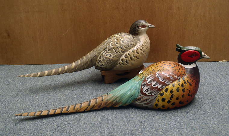 Pair of Pheasants  - carved by Bob Guge