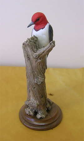 Red-headed Woodpecker Miniature Carved by Bob Guge