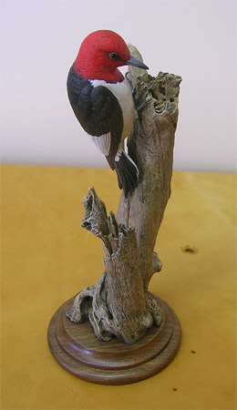 Red-headed Woodpecker Miniature Carved by Bob Guge