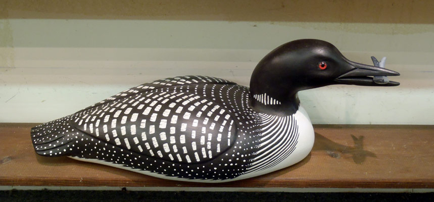 Loon with Fish - carved by Clarence Fennimore