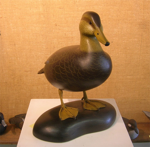 Life-sized Standing Black Duck by Clarence Fennimore