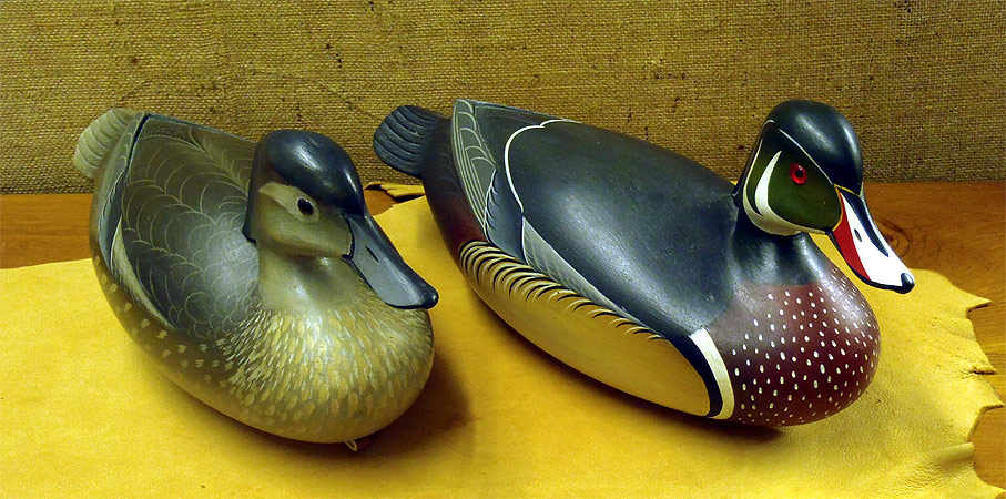 Pair Wood Ducks - carved by George Strunk - from The Collection