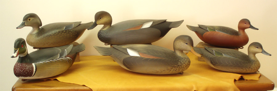 Wood Ducks, Gadwalls & Cinnimon Teal carved by George Strunk
