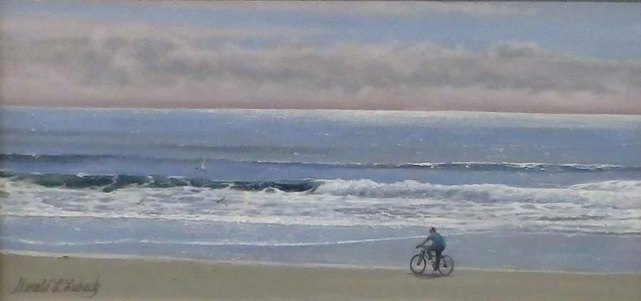 Bicycle Rider on Beach by Gerald Lubeck