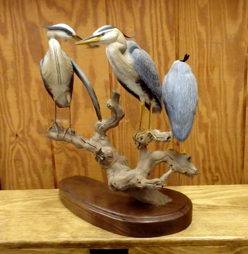 Great Blue Heron Trio - 1/4 size  - carved by Harvey Wilsonj