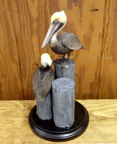 Pair of Pelicans - carved by Harvey Wilsonj