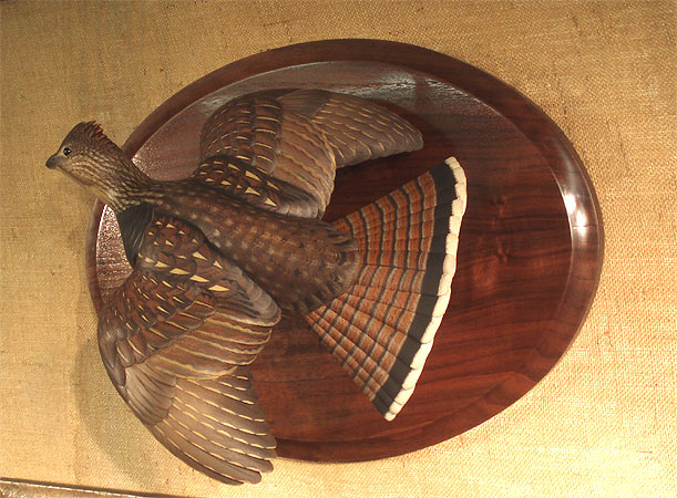 Lifesize Flying Grouse carved by Josh Brewer