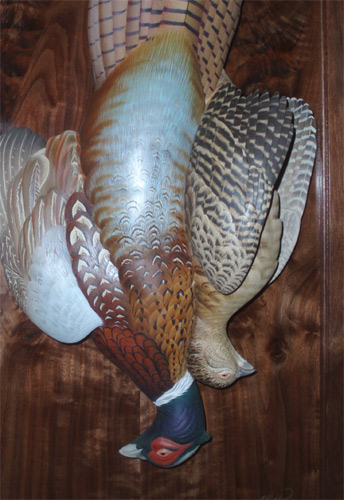 Pair Pheasants - Lifesize carved by Josh Brewer