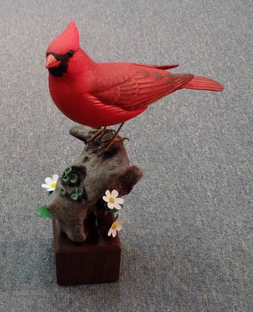 Northern Cardinal Couple Bird Figurine Hand Carved Painted Wooden (Female +  Male)