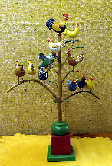 Chicken Tree - Mini - Wood & Acrylic -  Carving by Manfred Scheel