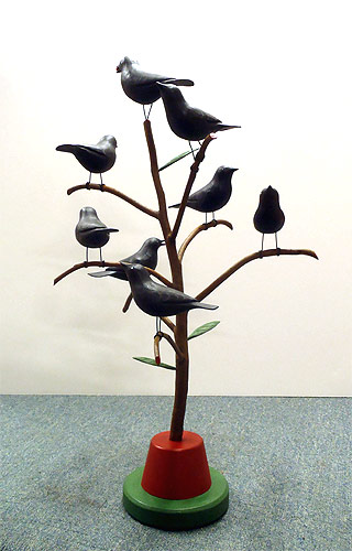Blackbird Tree - Mini - Wood & Acrylic -  Carving by Manfred Scheel