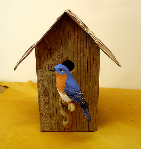 Bluebird House -   carving by Manfred Scheel