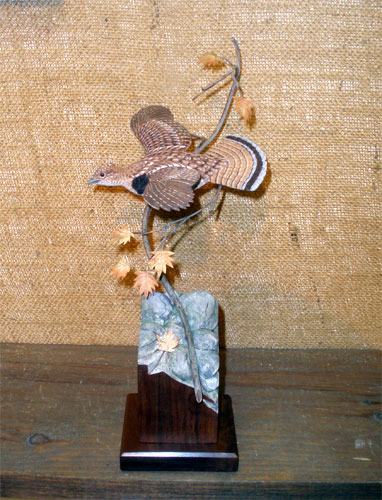 Flying Grouse Miniature Carving by Manfred Scheel