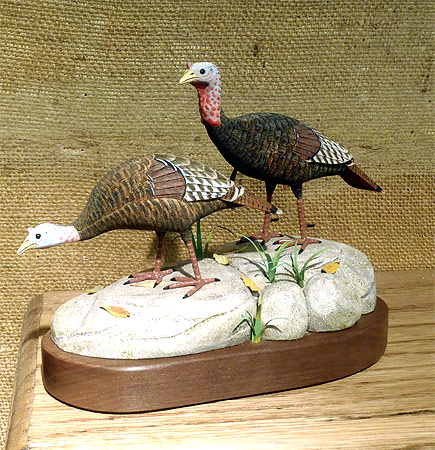 Pair Turkeys - Mini - Wood & Acrylic -  Carving by Manfred Scheel