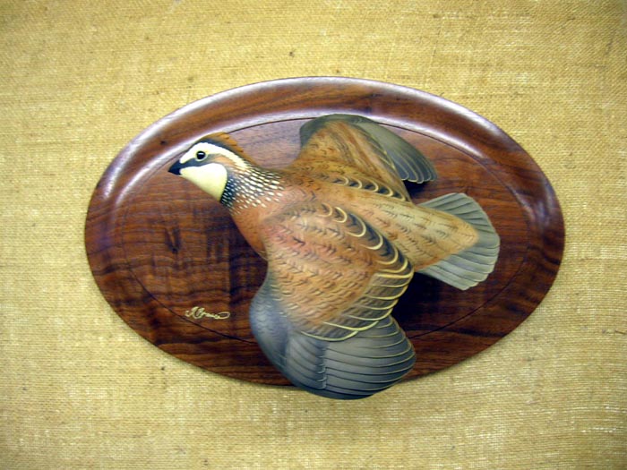 Flying Bobwhite Quail - carved by Josh Brewer - Life Size